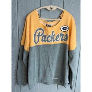 Green Bay Packers Colorblock Slouchy Oversized Crewneck, Off Shoulder, LG